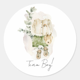 Sticker Rond Boho Gender Reveal Team Boy Baby shower