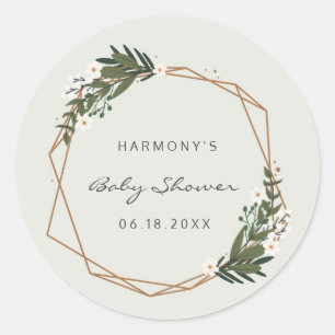 Sticker Rond Boho Géométrique Verdure Baby shower neutre genre