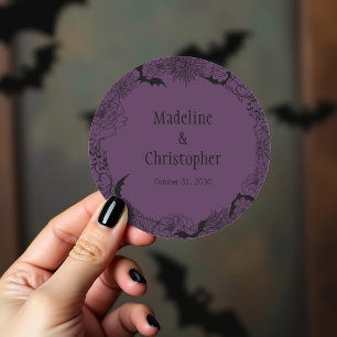 Sticker Rond Boho Gothique Floral Mariage pourpre