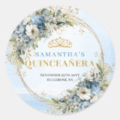 Sticker Rond Boho Graceful Pale Blue Gold Greenery Quinceañera (Devant)
