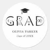 Sticker Rond Boho GRAD Typographie Blanc (Devant)
