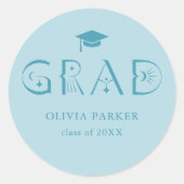 Sticker Rond Boho GRAD Typographie Bleu (Devant)