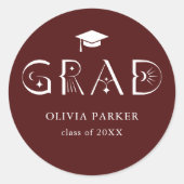 Sticker Rond Boho GRAD Typographie Maroon (Devant)