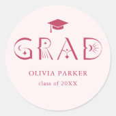 Sticker Rond Boho GRAD Typographie rose (Devant)
