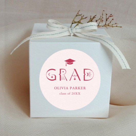 Sticker Rond Boho GRAD Typographie rose