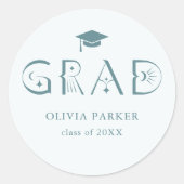 Sticker Rond Boho GRAD Typographie Turquoise (Devant)