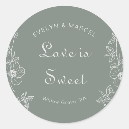 Sticker Rond Boho Green Floral Mariage L'amour est doux (Devant)