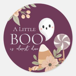 Sticker Rond Boho Halloween Baby Shower Mignon Fantôme Prune Vi
