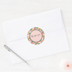 Sticker Rond Boho Happy Flowers Blush Marine Merci