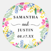 Sticker Rond Boho harde rose mariage de fleurs sauvages (Devant)