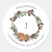 Sticker Rond Boho Hiver Citrus Wreath Monogramme Classic Round  (Devant)