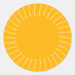 Sticker Rond Boho jaune rayons soleil cadre blanc