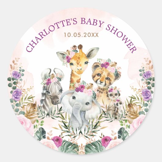 Sticker Rond Boho Jungle Safari Tropical Wild Animals Baby Girl (Devant)