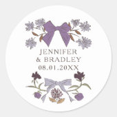 Sticker Rond Boho Lilac Ribbons Floral Wedding Favoriser (Devant)