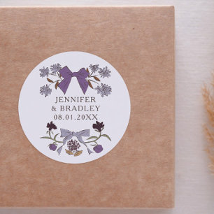 Sticker Rond Boho Lilac Ribbons Floral Wedding Favoriser
