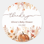 Sticker Rond Boho Little Citrouille Automne Fleur sauvage Merci (Devant)
