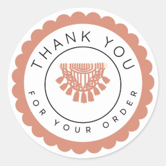 Sticker Rond Boho Macrame Thank You Label, Handmade Business