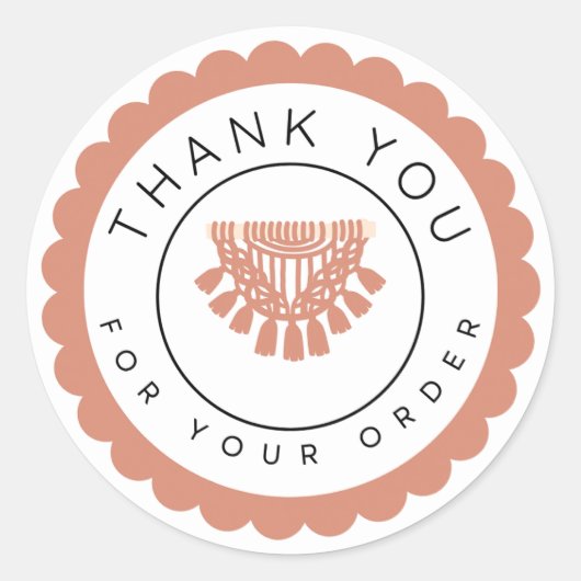 Sticker Rond Boho Macrame Thank You Label, Handmade Business (Devant)