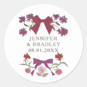 Sticker Rond Boho Magneta Ribbons Floral Wedding Favoriser (Devant)