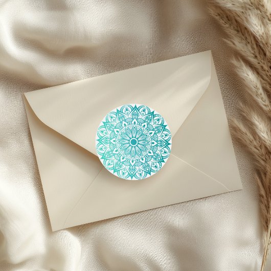 Sticker Rond Boho Mandala Turquoise