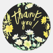 Sticker Rond Boho Merci Printemps Vert Jaune Noir Floral (Devant)