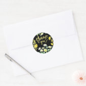 Sticker Rond Boho Merci Printemps Vert Jaune Noir Floral (Enveloppe)