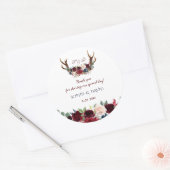 Sticker Rond Boho Merlot Marine Blue Floral Antlers Mariage (Enveloppe)