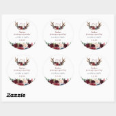 Sticker Rond Boho Merlot Marine Blue Floral Antlers Mariage (Feuille)