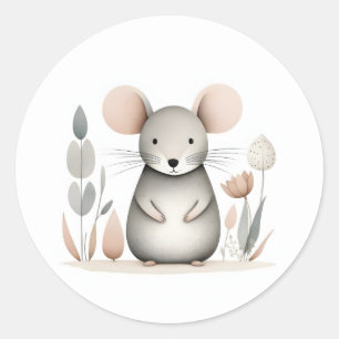 Sticker Rond Boho minimaliste Adorable Fleurs de Souris Plantes
