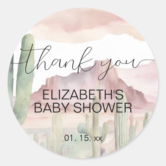 Sticker Rond Boho Modern Desert Nature Baby shower de Cactus (Devant)
