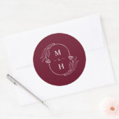 Sticker Rond Boho Modern Monogram Elegant Burgundy Wedding (Enveloppe)