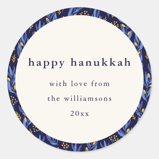 Sticker Rond Boho moderne bleu jaune Hanoukka Botanique personn (Devant)