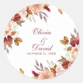 Sticker Rond Boho Moderne Burange Terracotta Mariage Floral (Devant)