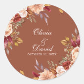 Sticker Rond Boho Moderne Burange Terracotta Mariage Floral (Devant)