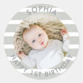 Sticker Rond Boho moderne Joyeux 1er anniversaire photo (Devant)