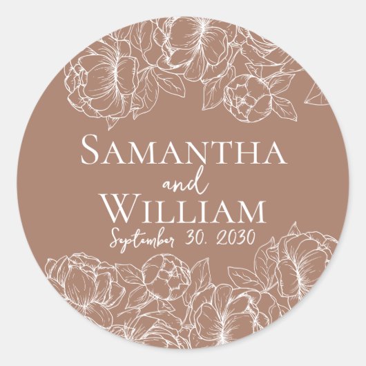 Sticker Rond Boho Moderne Mocha Mousse Elégant Mariage Rustique (Devant)