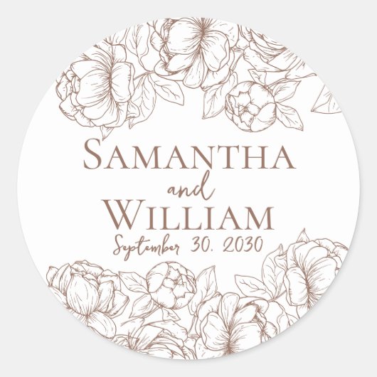 Sticker Rond Boho Moderne Mocha Mousse Elégant Mariage Rustique (Devant)