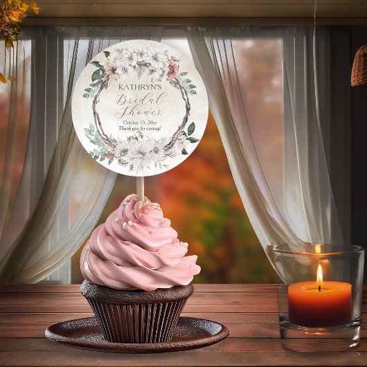 Sticker Rond Boho Muted Fête Florale de Mariage d'Automne