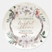 Sticker Rond Boho Muted Fête Florale de Mariage d'Automne (Devant)