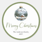 Sticker Rond Boho Neutral Christmas Scene Elegant Holiday Label (Devant)
