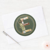 Sticker Rond Boho Noël Monogramme E avec arbre (Enveloppe)