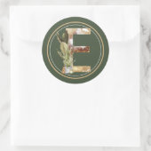 Sticker Rond Boho Noël Monogramme E avec arbre (Sac)