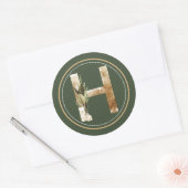 Sticker Rond Boho Noël Monogramme H avec Verts (Enveloppe)