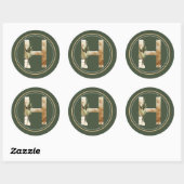Sticker Rond Boho Noël Monogramme H avec Verts (Feuille)