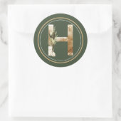 Sticker Rond Boho Noël Monogramme H avec Verts (Sac)