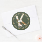 Sticker Rond Boho Noël Monogramme K avec patins à glace (Enveloppe)