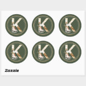 Sticker Rond Boho Noël Monogramme K avec patins à glace (Feuille)