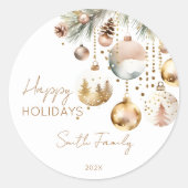 Sticker Rond Boho Noël Pins neige baubles or (Devant)