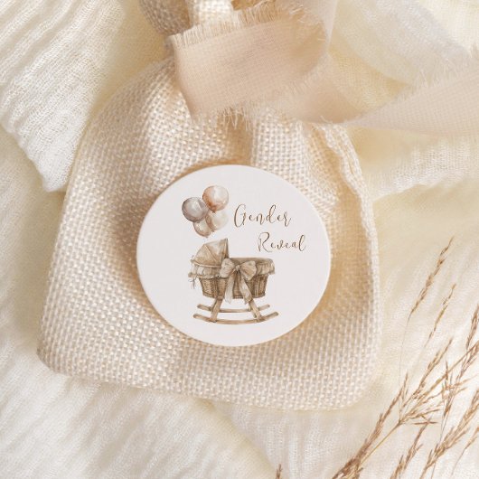 Sticker Rond Boho Nursery Beige Balloons Révélation de genre