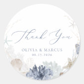 Sticker Rond Boho Ocean Beach Mariage bleu Merci Favoriser (Devant)